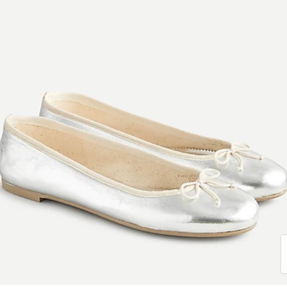 J. Crew Silver Bow Kiki Ballet Flats